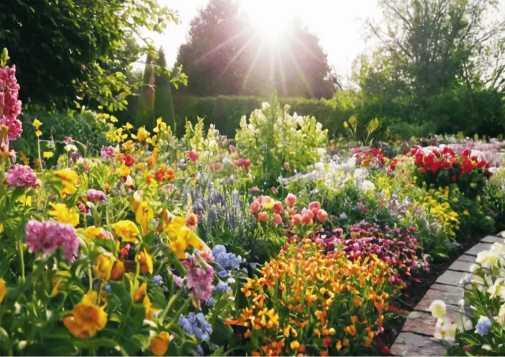 Jardin plein de fleurs en pleine santé Jardin fleuri avec de nombreuses plantes en bonne santé - culture et entretien réguliers des plantes du jardin